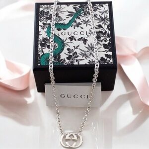 Gucci Sterling Silver Necklace Double G New in Gift Box With Pouch